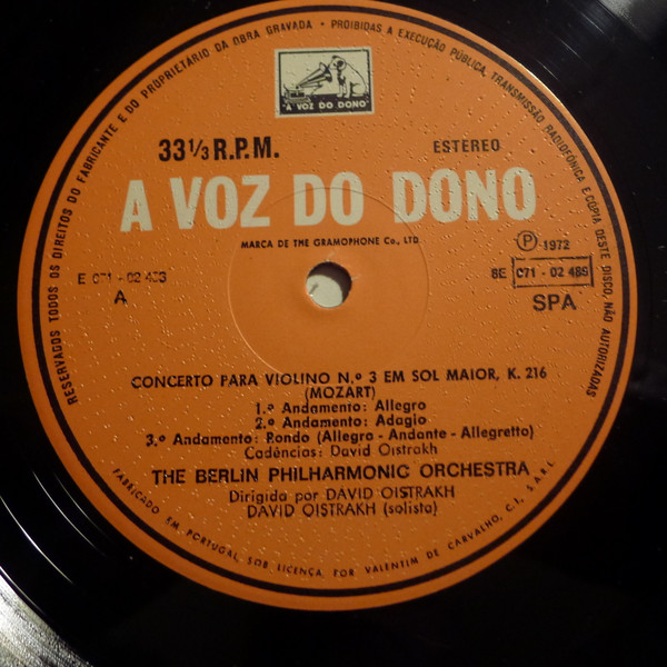 Wolfgang Amadeus Mozart - David Oistrach , Berliner Philharmoniker - Violin Concertos Nºs.  3 & 5 | A Voz Do Dono (8E 071 02486) - 3