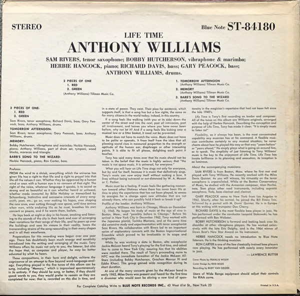 Anthony Williams - Life Time | Blue Note (BST 84180) - 2