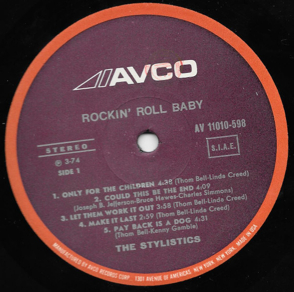 The Stylistics - Rockin' Roll Baby | Avco (AV-11010-598) - 3
