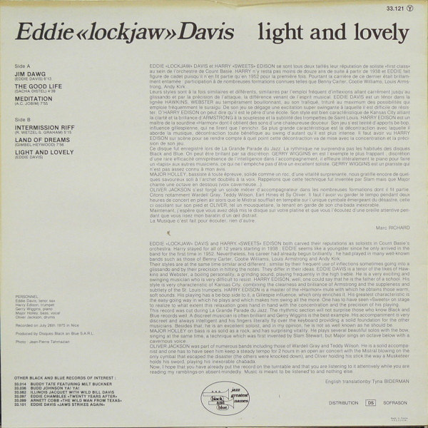 Eddie "Lockjaw" Davis - Light And Lovely | Black And Blue (33.121) - 2 Eddie "Lockjaw" Davis - Light And Lovely | Black And Blue (33.121) - 2