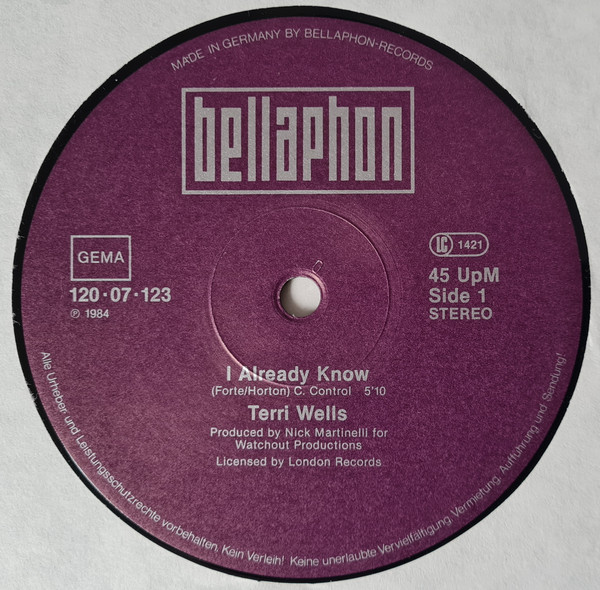 Terri Wells - I Already Know | Bellaphon (120·07·123) - 2