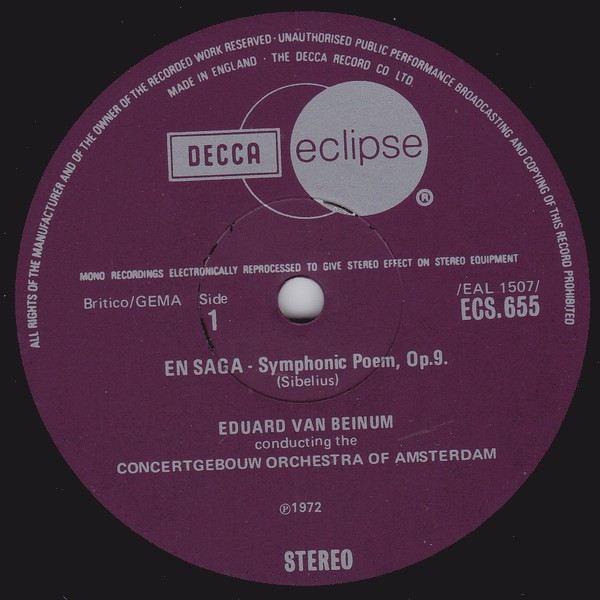 Jean Sibelius , Concertgebouworkest , Eduard van Beinum - Symphonic Poem - En Saga / Symphonic Poem - Tapiola | Decca (ECS 655) - 2