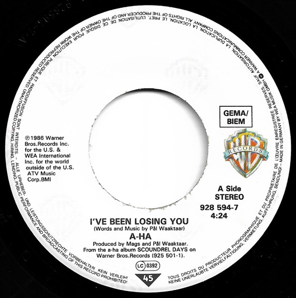 a-ha - I've Been Losing You | Warner Bros. Records (928 594-7) - 3 a-ha - I've Been Losing You | Warner Bros. Records (928 594-7) - 3