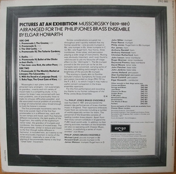 Philip Jones Brass Ensemble , Modest Mussorgsky - Elgar Howarth - Pictures At An Exhibition | Argo (ZRG 885) - 2