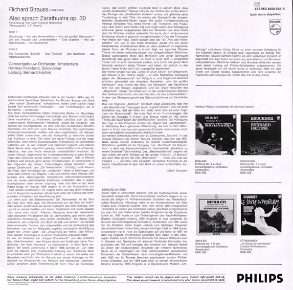 Richard Strauss - Concertgebouworkest , Bernard Haitink - Also Sprach Zarathustra | Philips (6500 624) - 3