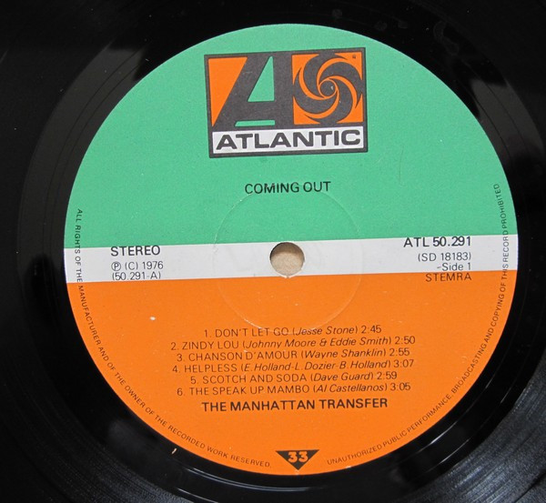 The Manhattan Transfer - Coming Out | Atlantic (ATL 50.291) - 2