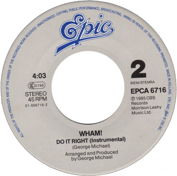 Wham! - I'm Your Man | Epic (EPCA 6716) - 4