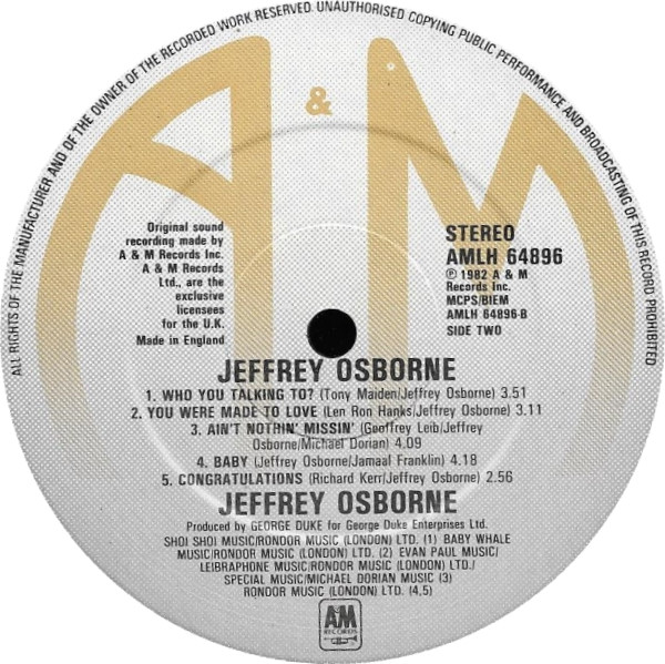 Jeffrey Osborne - Jeffrey Osborne | A&M Records (AMLH 64896) - 4