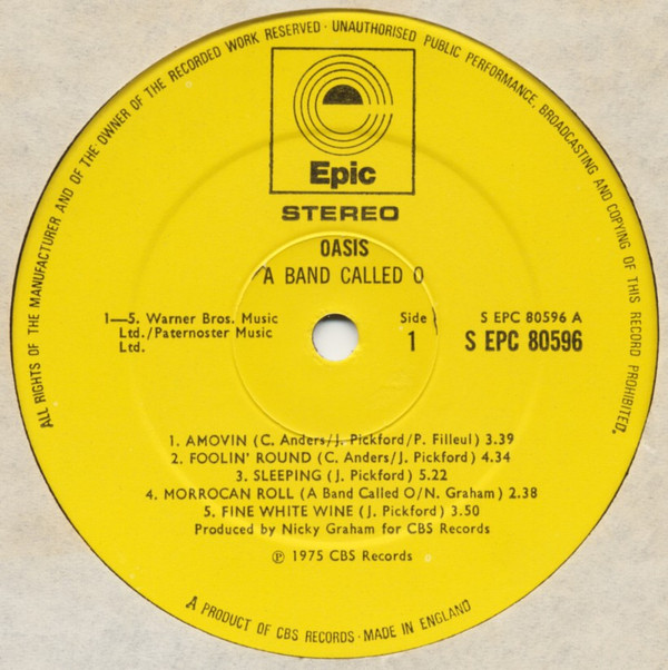 A Band Called "O" - Oasis | Epic (S EPC 80596) - main