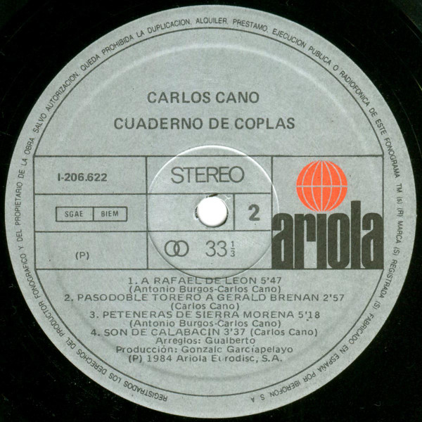 Carlos Cano - Cuaderno De Coplas | Ariola (I-206.622) - 4