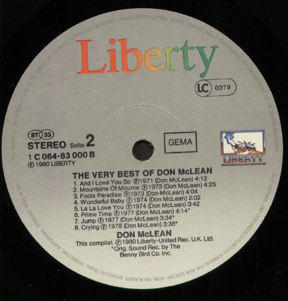 Don McLean - The Very Best Of Don McLean | EMI Electrola (1C 064-83 000) - 4 Don McLean - The Very Best Of Don McLean | EMI Electrola (1C 064-83 000) - 4