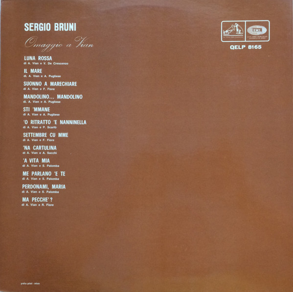 Sergio Bruni - Omaggio A Vian | La Voce Del Padrone (QELP 8165) - 2 Sergio Bruni - Omaggio A Vian | La Voce Del Padrone (QELP 8165) - 2