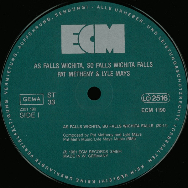 Pat Metheny & Lyle Mays - As Falls Wichita, So Falls Wichita Falls | ECM Records (ECM 1190) - 3 Pat Metheny & Lyle Mays - As Falls Wichita, So Falls Wichita Falls | ECM Records (ECM 1190) - 3