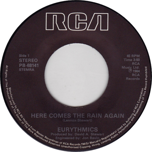 Eurythmics - Here Comes The Rain Again | RCA (PB-68141) - 3 Eurythmics - Here Comes The Rain Again | RCA (PB-68141) - 3