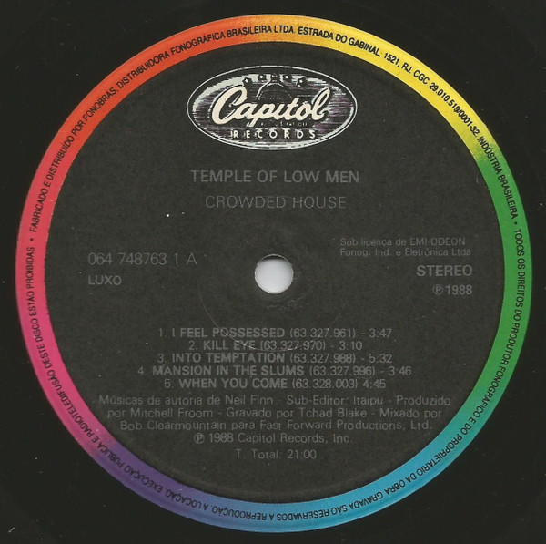 Crowded House - Temple Of Low Men | Capitol Records (064 748763 1) - 4 Crowded House - Temple Of Low Men | Capitol Records (064 748763 1) - 4