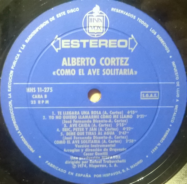 Alberto Cortez - Como El Ave Solitaria | Hispavox (HHS-11-275) - 4