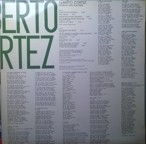 Alberto Cortez - Como El Ave Solitaria | Hispavox (HHS-11-275) - 2
