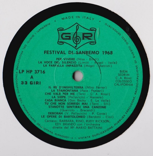 Various - Sanremo Festival · 1968 | GR (LP-HP 3716) - 3 Various - Sanremo Festival · 1968 | GR (LP-HP 3716) - 3