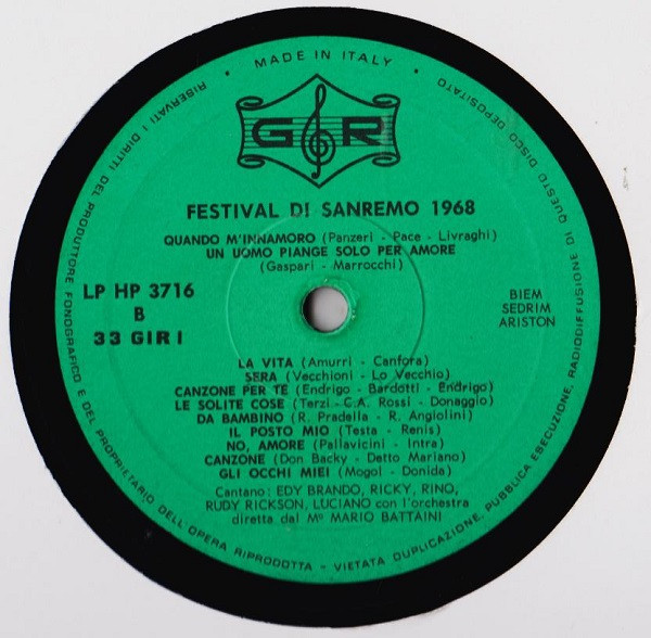 Various - Sanremo Festival · 1968 | GR (LP-HP 3716) - 4 Various - Sanremo Festival · 1968 | GR (LP-HP 3716) - 4