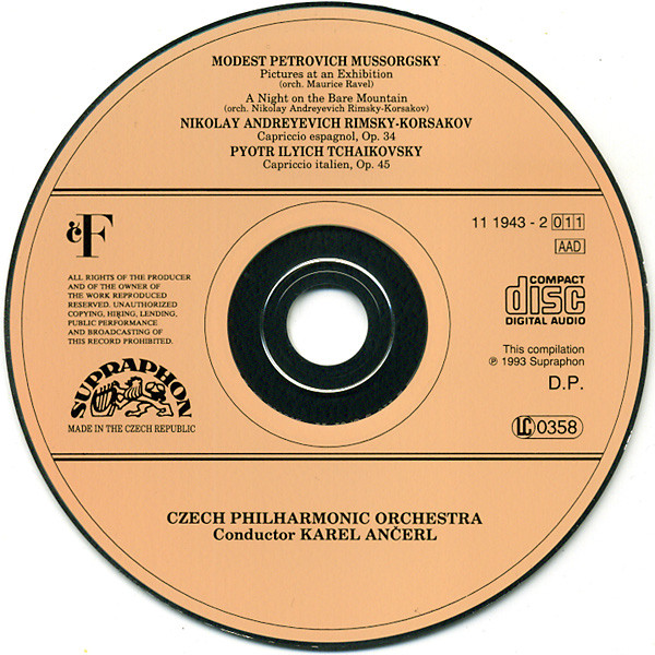 Modest Mussorgsky , Nikolai Rimsky-Korsakov , Pyotr Ilyich Tchaikovsky - The Czech Philharmonic Orchestra , Karel Ančerl - Pictures At An Exhibition, A Night On The Bare Mountain, Capriccio Espagnol, Capriccio Italien | Supraphon (11 1943-2 011) - 3
