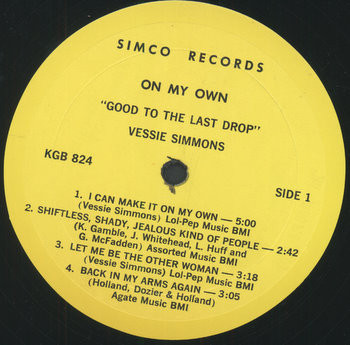 Vessie Simmons - On My Own | Simco Records (KGB 824) - 3 Vessie Simmons - On My Own | Simco Records (KGB 824) - 3