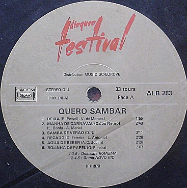 Orchestra Ipanema - Grupo Novo Rio - Quero Sambar | Disques Festival (ALB 283) - 4