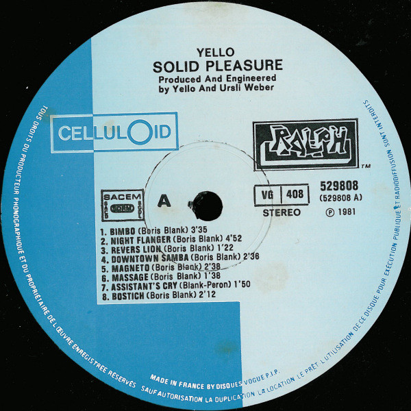 Yello - Solid Pleasure | Celluloid (529808) - 3