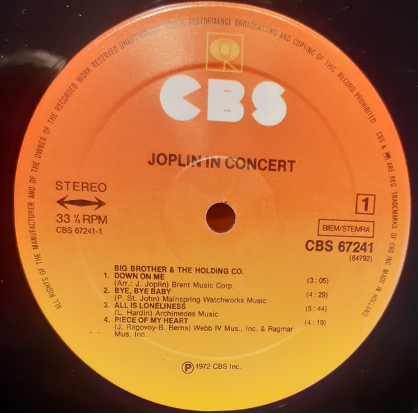 Janis Joplin - Joplin In Concert | CBS (S 67241) - 3 Janis Joplin - Joplin In Concert | CBS (S 67241) - 3