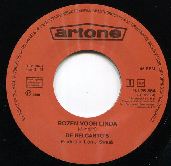 De Belcanto's - Rozen Voor Linda | Artone (DJ 25 864) - 3