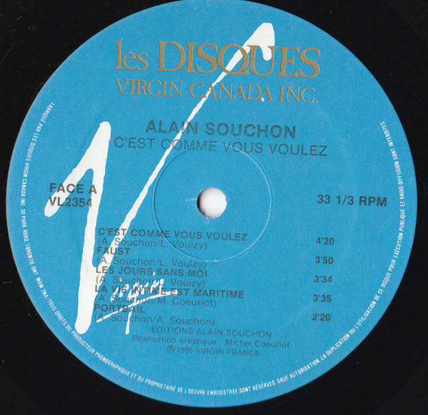 Alain Souchon - C'Est Comme Vous Voulez. | Virgin (VL2354) - 3