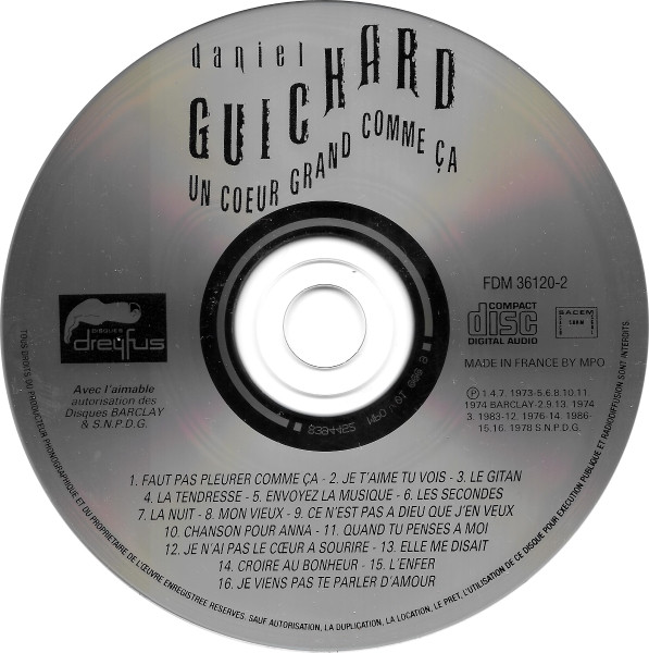 Daniel Guichard - Un Coeur Grand Comme Ça | Disques Dreyfus (FDM 36120-2) - 3