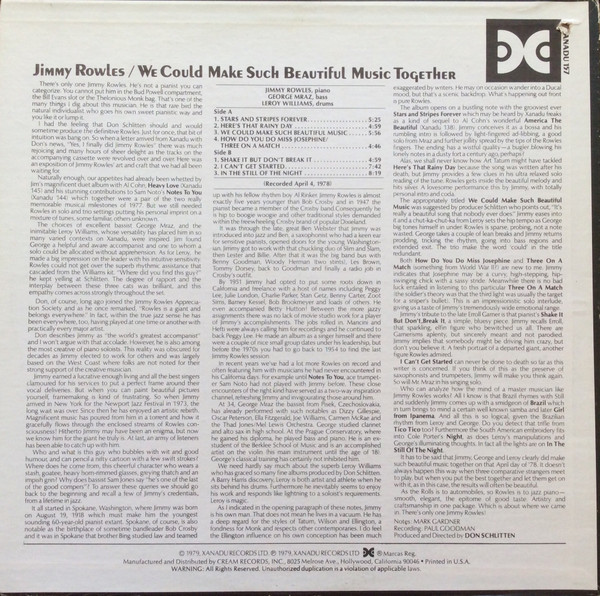 Jimmy Rowles - We Could Make Such Beautiful Music Together | Xanadu Records (Xanadu 157) - 2