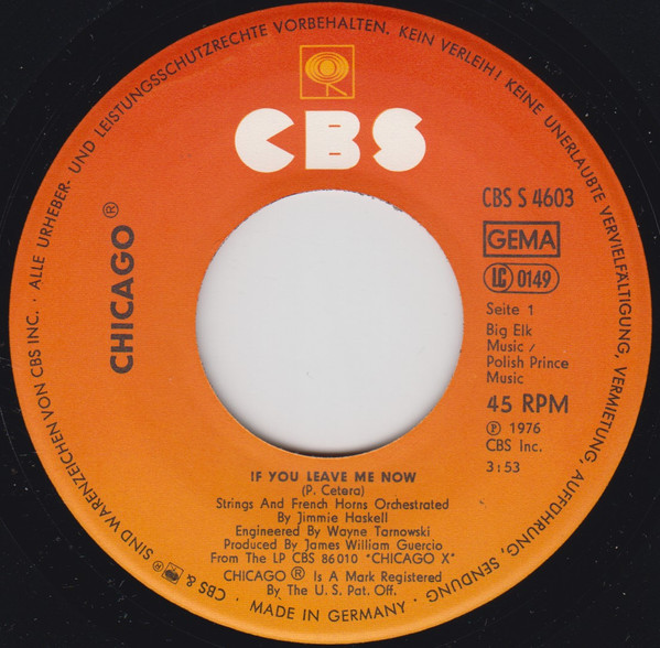 Chicago - If You Leave Me Now | CBS (CBS S 4603) - 3