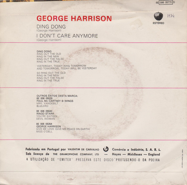 George Harrison - Ding Dong | Apple Records (8E 006 05770 G) - 2 George Harrison - Ding Dong | Apple Records (8E 006 05770 G) - 2
