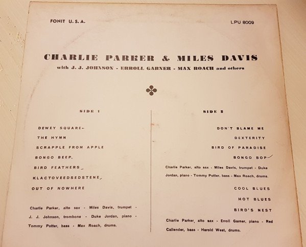 Charlie Parker , Miles Davis - Charlie Parker & Miles Davis | Fonit U.S.A. (LPI 8009) - 3