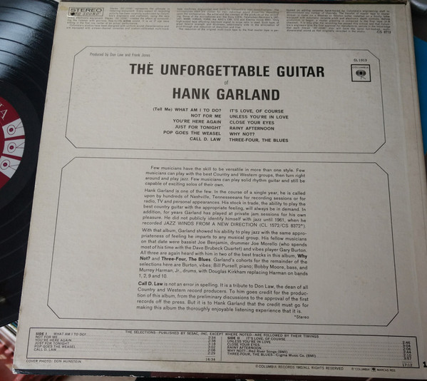 Hank Garland - The Unforgettable Guitar Of Hank Garland [Vinyl] | Columbia (CL 1913) - 5