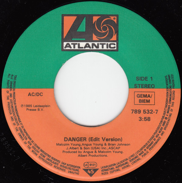 AC/DC - Danger | Atlantic (789 532-7) - 3