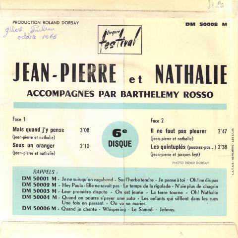 Jean-Pierre Et Nathalie - Il Ne Faut Pas Pleurer | Disques Festival (DM 50.008 M) - 2