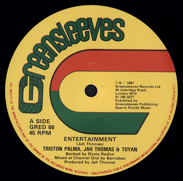 Tristan Palmer , Jah Thomas , Toyan & Little John - Entertainment / Jah Guide I | Greensleeves Records (GRED 66)
