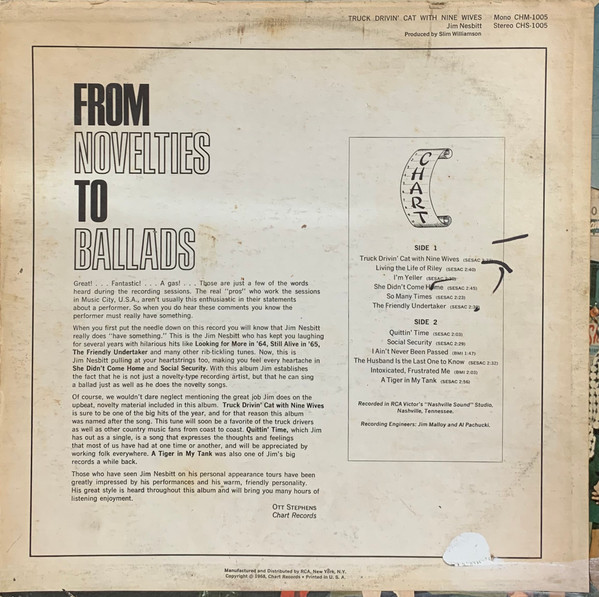 Jim Nesbitt - Truck Drivin' Cat With Nine Wives | Chart Records (CHS-1005) - 2