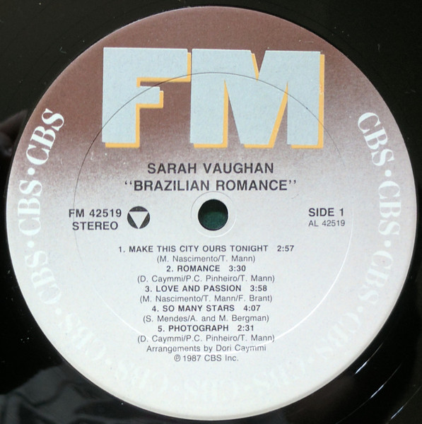 Sarah Vaughan With Milton Nascimento - Brazilian Romance | CBS (FM 42519) - 3 Sarah Vaughan With Milton Nascimento - Brazilian Romance | CBS (FM 42519) - 3
