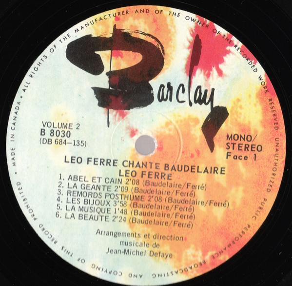 Léo Ferré - Léo Ferré Chante Baudelaire Vol. 2 | Barclay (B-8030) - 3
