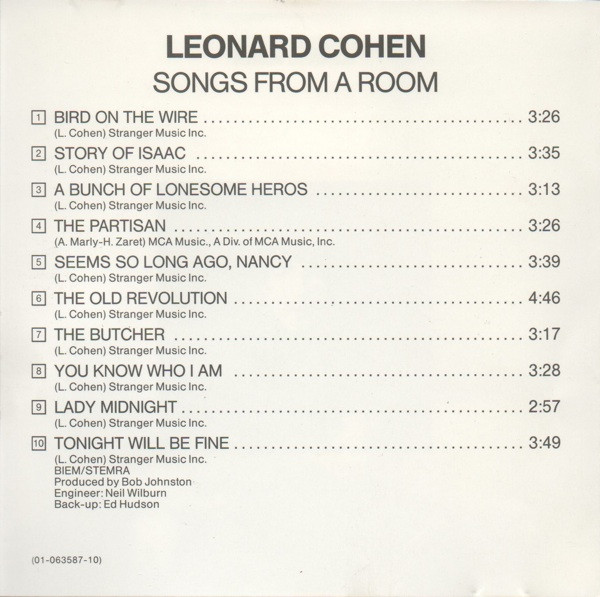 Leonard Cohen - Songs From A Room | Columbia (COL CD 63587) - 4