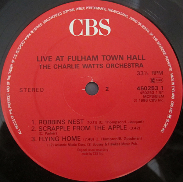 The Charlie Watts Orchestra - Live At  Fulham Town Hall | CBS (450253-1) - 4