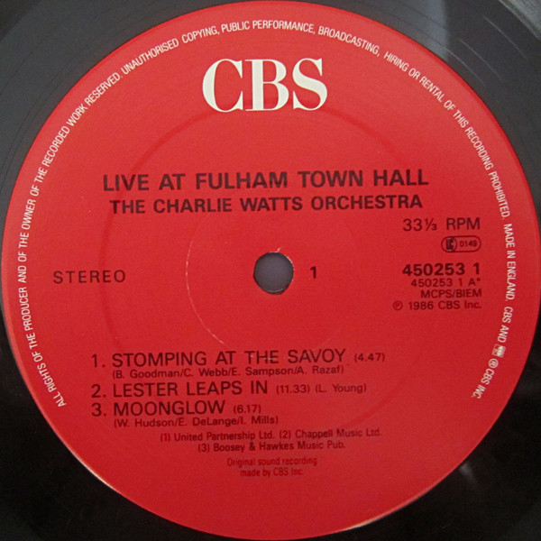 The Charlie Watts Orchestra - Live At  Fulham Town Hall | CBS (450253-1) - 3