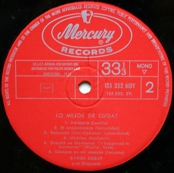 Xavier Cugat And His Orchestra - Lo Mejor De Cugat | Mercury (135 352 MDY) - 4 Xavier Cugat And His Orchestra - Lo Mejor De Cugat | Mercury (135 352 MDY) - 4