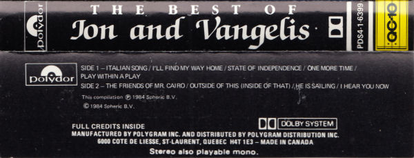 Jon & Vangelis - The Best Of Jon And Vangelis | Polydor (PDS4-1-6399) - 2