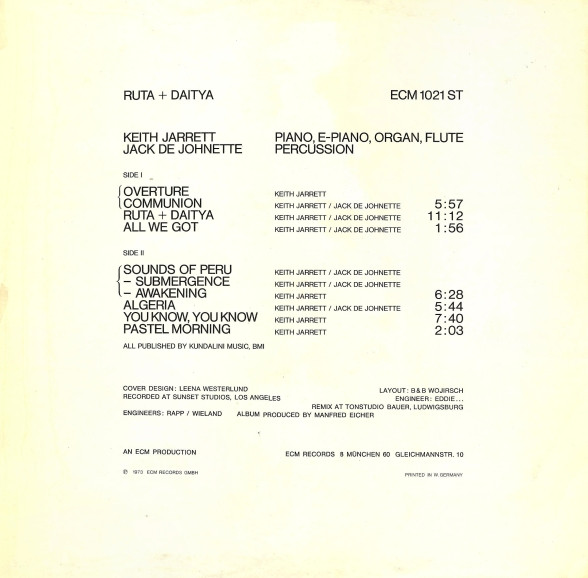 Keith Jarrett • Jack DeJohnette - Ruta And Daitya | ECM Records (ECM 1021 ST) - 2 Keith Jarrett • Jack DeJohnette - Ruta And Daitya | ECM Records (ECM 1021 ST) - 2