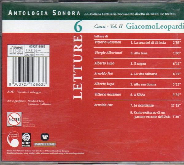 Giacomo Leopardi - Canti Vol. II | Fonit Cetra (CDLE1006) - 2