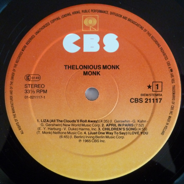Thelonious Monk - Monk | CBS (CBS 21117) - 3